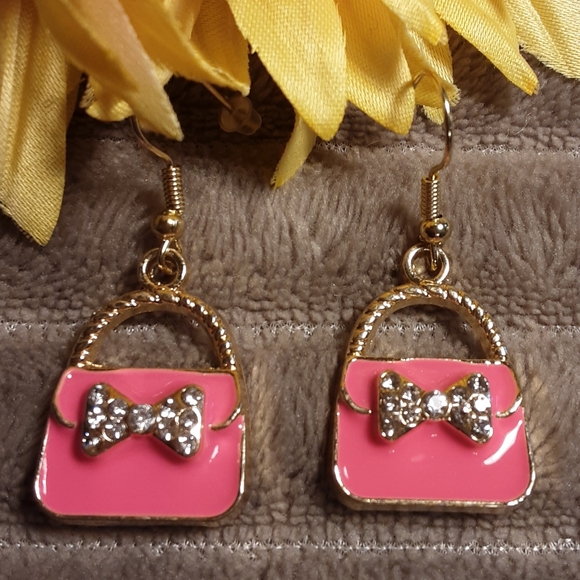 Handmade Purse Earrings Hot Pink - Picture 2 of 2
